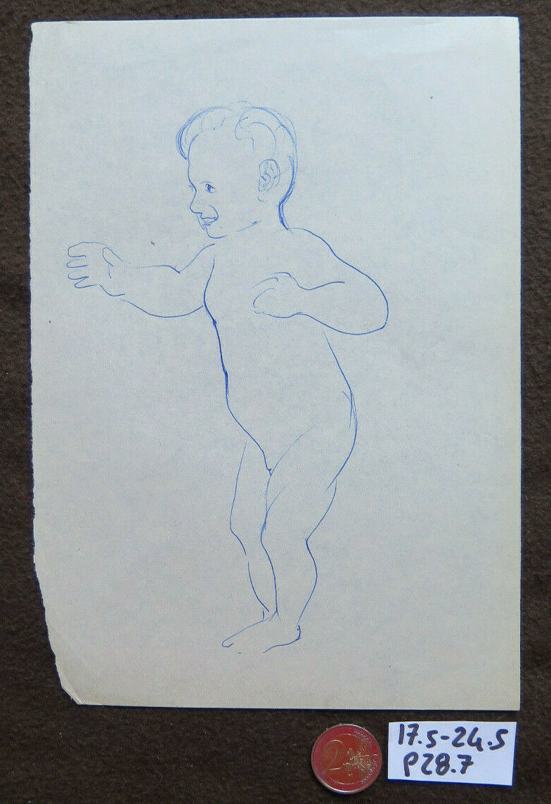 PORTRAIT OF A CHILD IN OLD PEN DRAWING SKETCH BY THE PAINTER PANCALDI P28.7