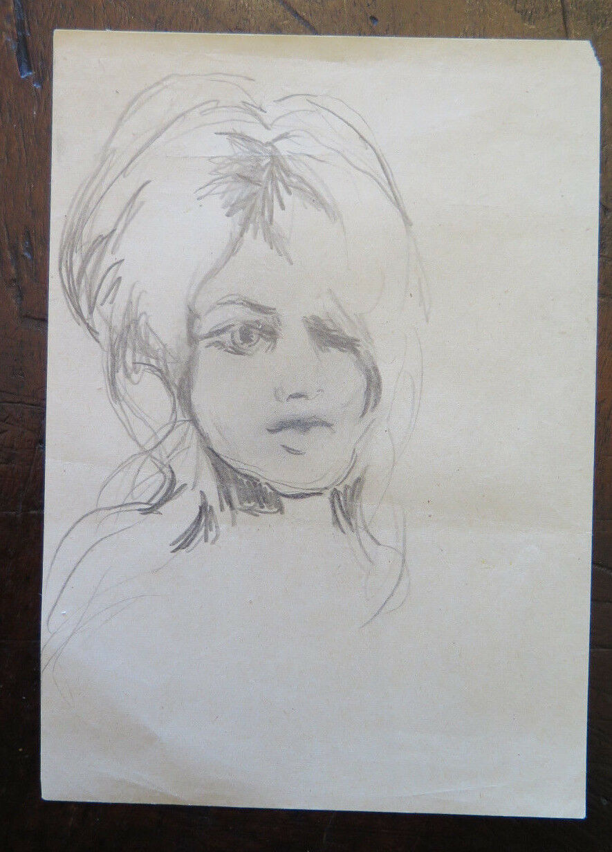 VINTAGE DRAWING PENCIL ON PAPER 60'S PORTRAIT OF A WOMAN STUDIO SKETCH P28.5