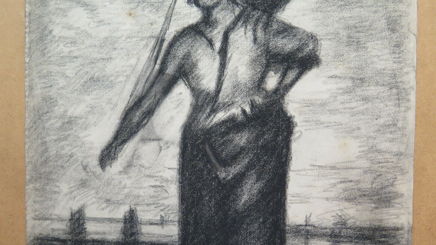 WOMAN WITH JUG ON SHOULDERS ANTIQUE DRAWING PAINTER Pierre Duteurtre DUT BM53.1