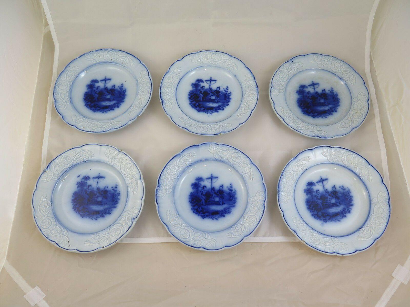 SERVIZIO DA SEI PIATTI IN CERAMICA ANTICA JUVENIX SIX ANTIQUE CERAMIC PLATES R57 - Belbello Antiques