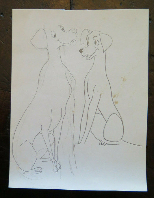 OLD DRAWING STUDY SKETCH SUBJECT DOGS CHARGE OF THE 101 DALMATIANS P28.5