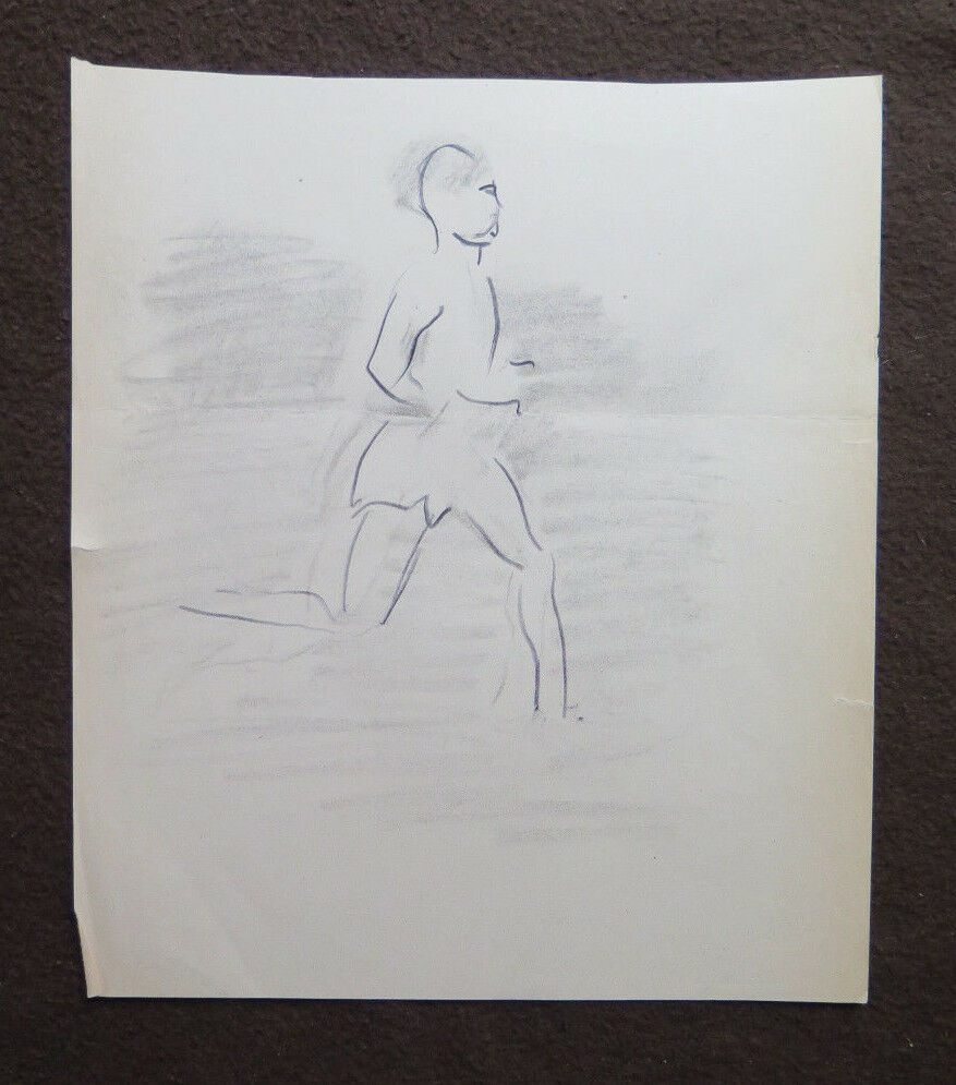 TWO OLD SKETCHES DRAWINGS OF FIGURES OF MARATHON ATHLETES JAVELIN THROW P28.7