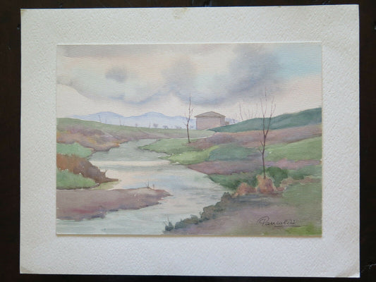 PAINTING LANDSCAPE OF EMILIA ROMAGNA HILLS SIGNED PANCALDI PAINTER OF MODENA P14