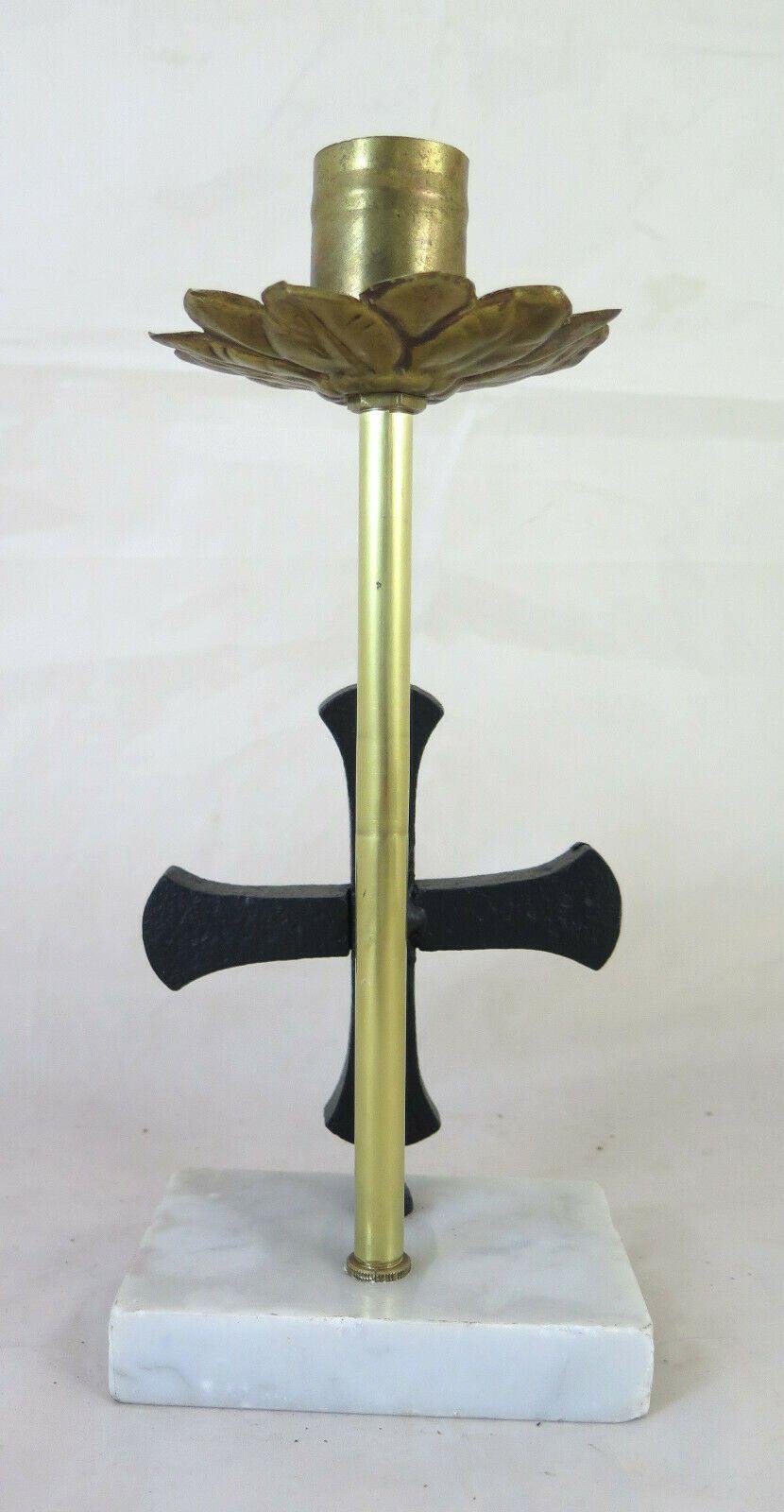 CANDELIERE CON CRICIFISSO VECCHIO PORTACENDELA CANDELABRO CROCE CRISTO CH8 - Belbello Antiques