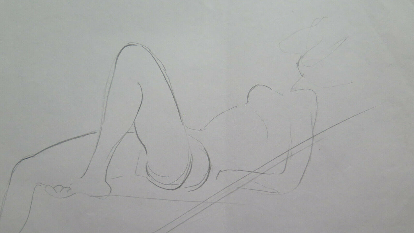 VECCHIO DISEGNO ANNI '60 BOZZETTO SCHIZZO NUDO FEMMINILE IN COSTUME BAGNO P28.9 - Belbello Antiques