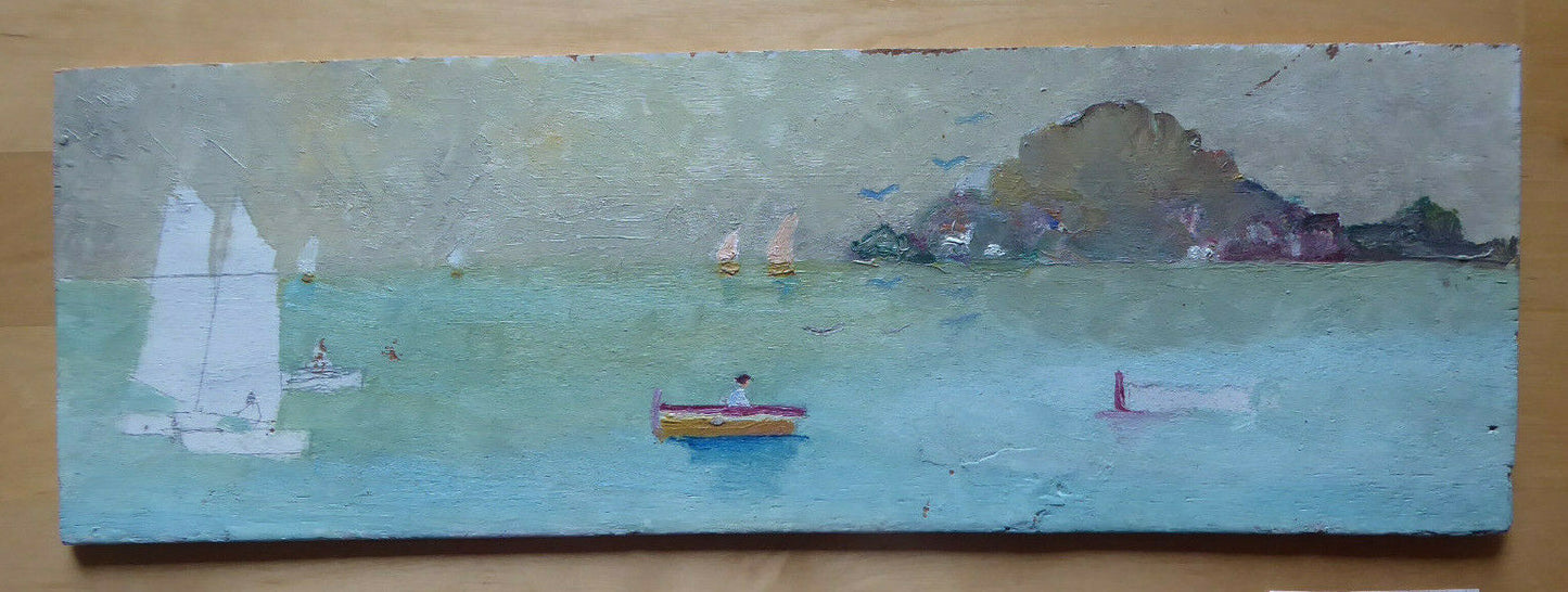 OLD OIL PAINTING ON UNFINISHED MARINE SEA PAINTING SPAIN 1900s MD1 