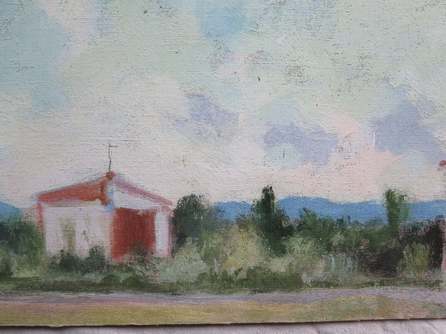 PAESAGGIO DI CAMPAGNA IN PRIMAVERA QUADRO MODERNO 1960 DIPINTO OLIO SU TAVOLA p9