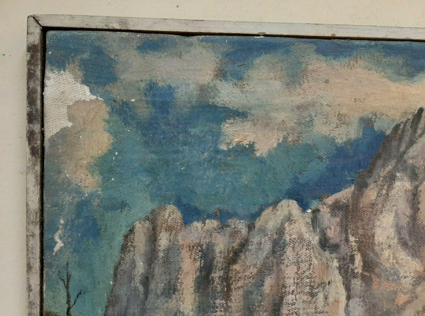 QUADRO OLIO TELA PAESAGGIO MONTAGNE DOLOMITI CATINACCIO Rosengarten DIPINTO P27 - Belbello Antiques