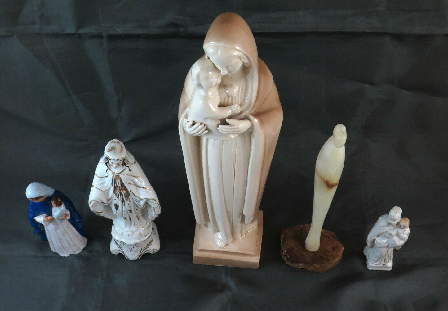 COLLEZIONE DI 5 STATUINE MADONNA MADONNINE IN PORCELLANA ALABASTRO VINTAGE BM21