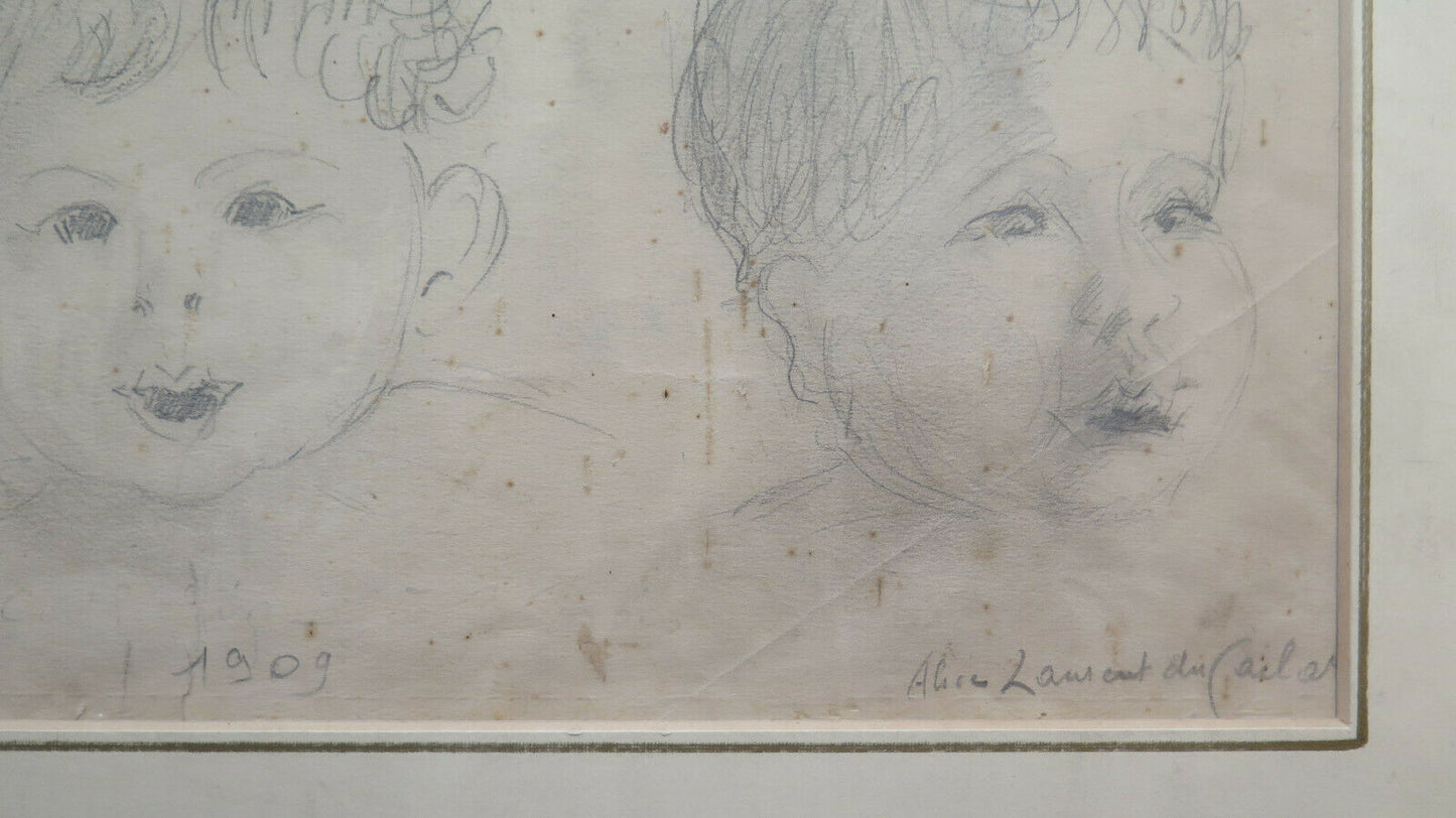 QUADRO ANTICO RITRATTI DI BAMBINI FIRMATO FRANCIA INIZIO SECOLO DISEGNO BM53.3