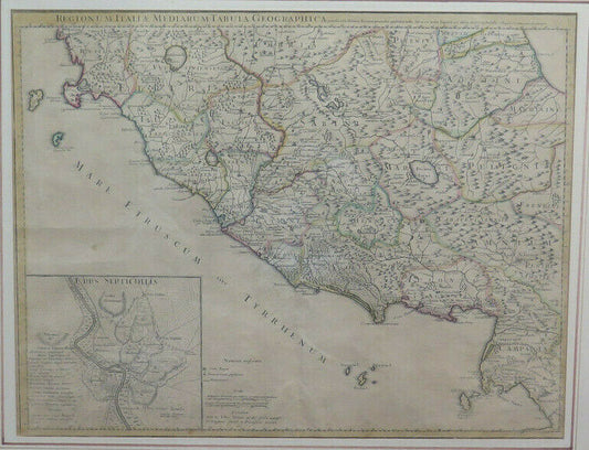 ANTIQUE PRINT GEOGRAPHICAL MAP CENTRAL ITALY MAP 1745 John Senex X9 