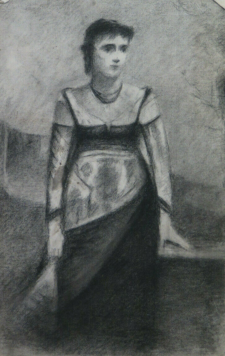 GRANDE DISEGNO ANTICO RITRATTO FIGURA DONNA ARTISTA Pierre Duteurtre DUT BM53.1