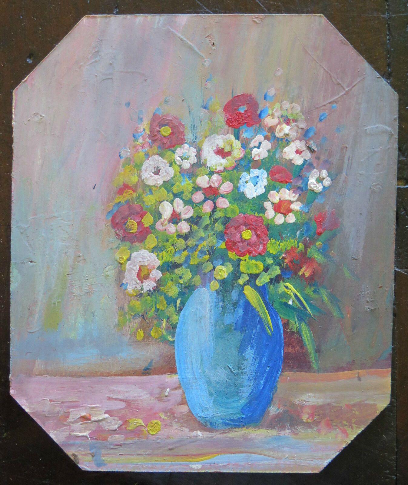 MAZZO DI FIORI IN STILE IMPRESSIONISTA QUADRO ANTICO DIPINTO OLIO SU TAVOLA v - Belbello Antiques