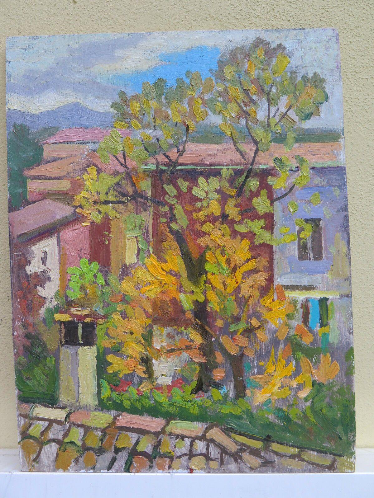 QUADRO ANTICO DEL 900 PAESAGGIO AUTUNNALE DI CAMPAGNA CON ALBERI AUTUNNO VEDUTA - Belbello Antiques