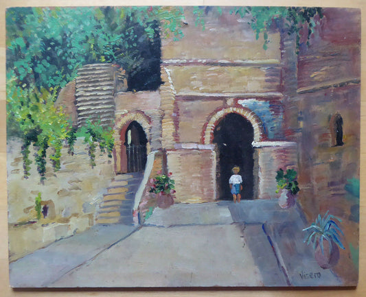 QUADRO AD OLIO VINTAGE FIRMATO VEDUTA SPAGNA EPOCA 900 ANDALUSIA DIPINTO MD1