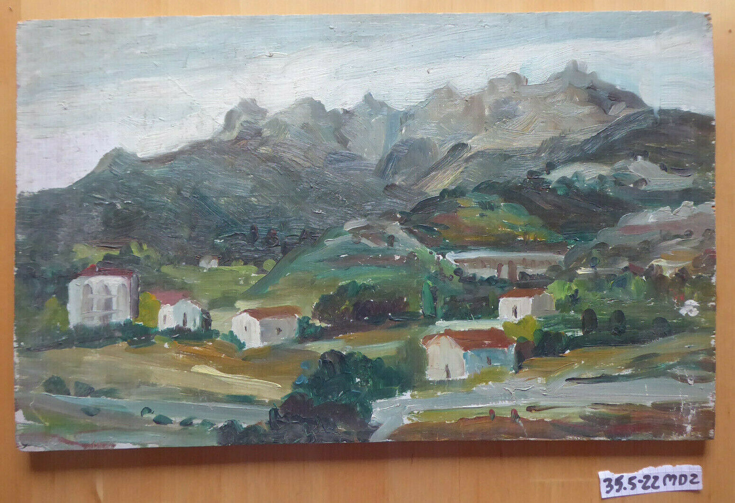 OLD OIL PAINTING ON VINTAGE PANEL SPAIN MID 20TH CENTURY COUNTRYSIDE LANDSCAPE MD2 