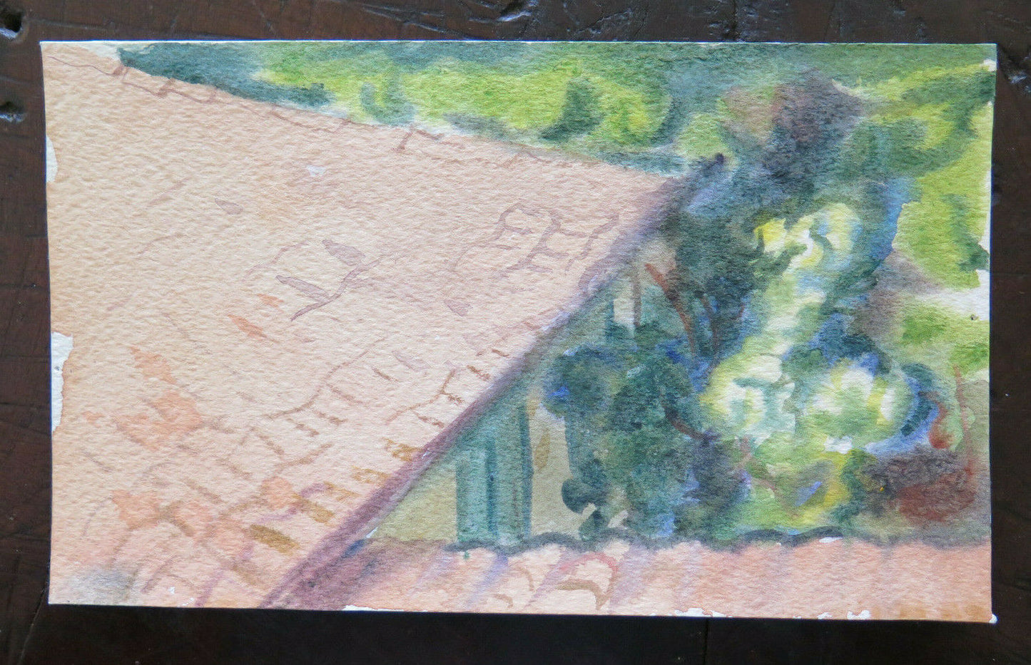 OLD SKETCH PAINTED IN WATERCOLOR ON PAPER VIEW OF THE ROOFS OF PIUMAZZO P14