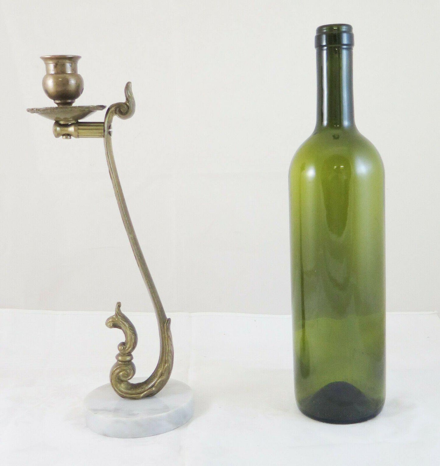 CANDELIERE IN BRONZO DORATO IN STILE BAROCCO CON BASE IN MARMO PRIMO 900 CH9 - Belbello Antiques