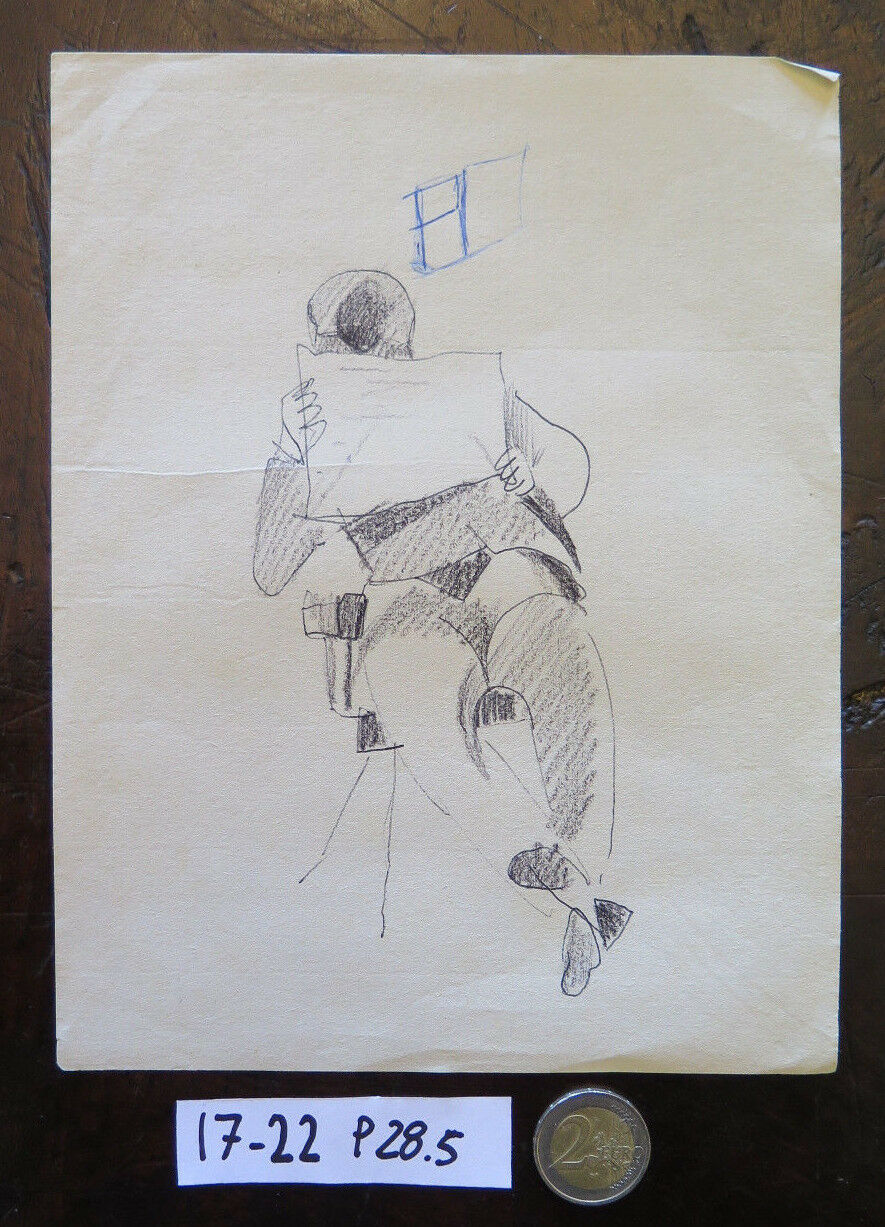 OLD DRAWING ON PAPER SKETCH FOR MALE FIGURE PAINTER'S STUDIO P28.5