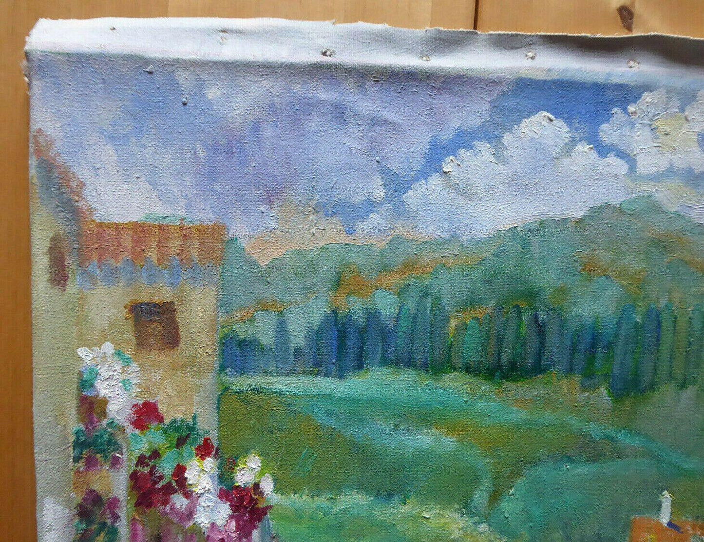 VECCHIO DIPINTO IN STILE IMPRESSIONISTA PAESAGGIO PRIMAVERA FIRMATO SEGURA MD3 - Belbello Antiques