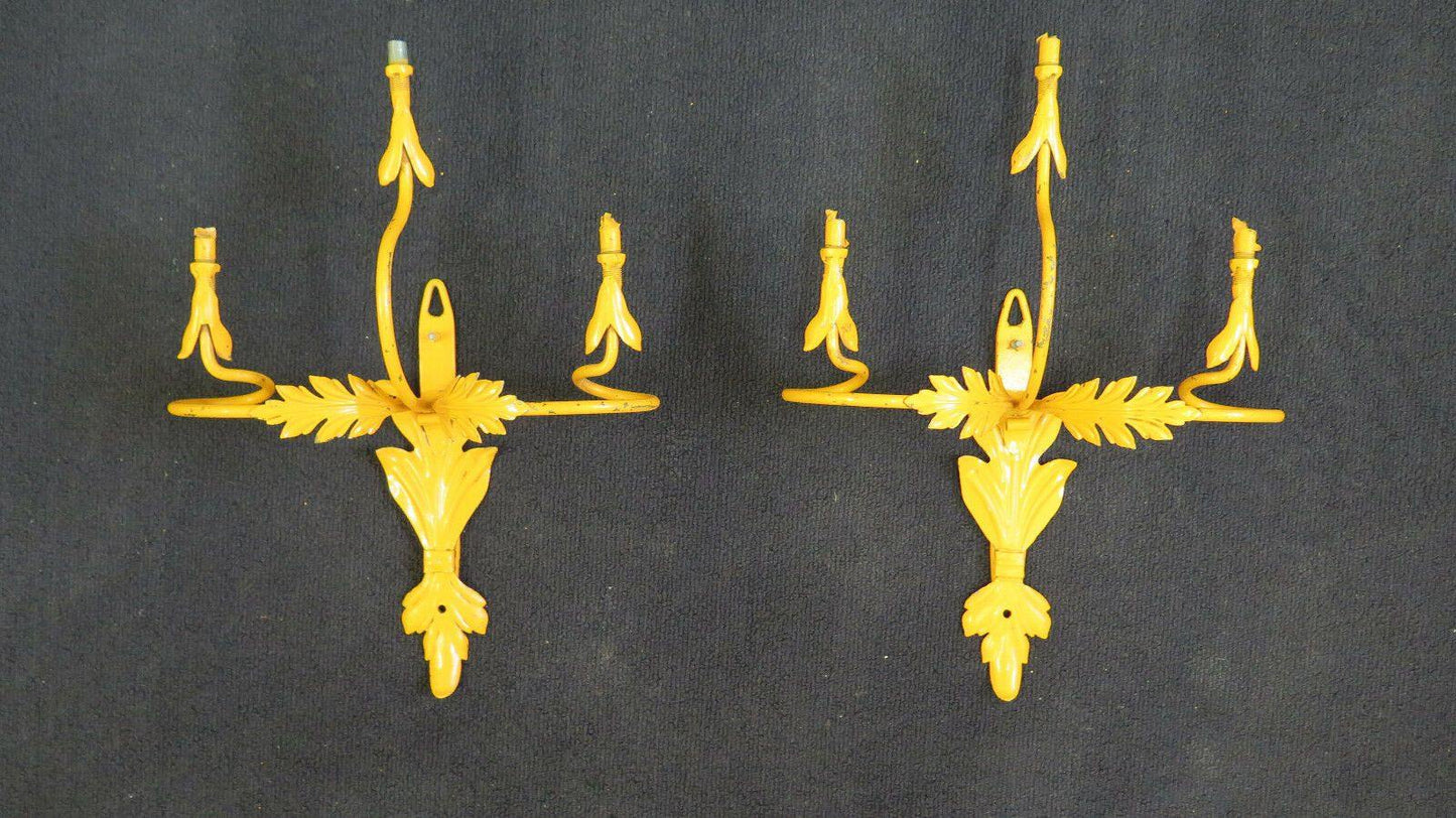 2 APPLIQUE DA PARETE IN FERRO BATTUTO VINTAGE COPPIA DI LAMPADE DA PARETE CH14 5 - Belbello Antiques