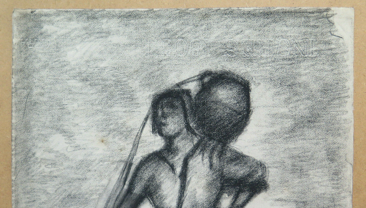 WOMAN WITH JUG ON SHOULDERS ANTIQUE DRAWING PAINTER Pierre Duteurtre DUT BM53.1