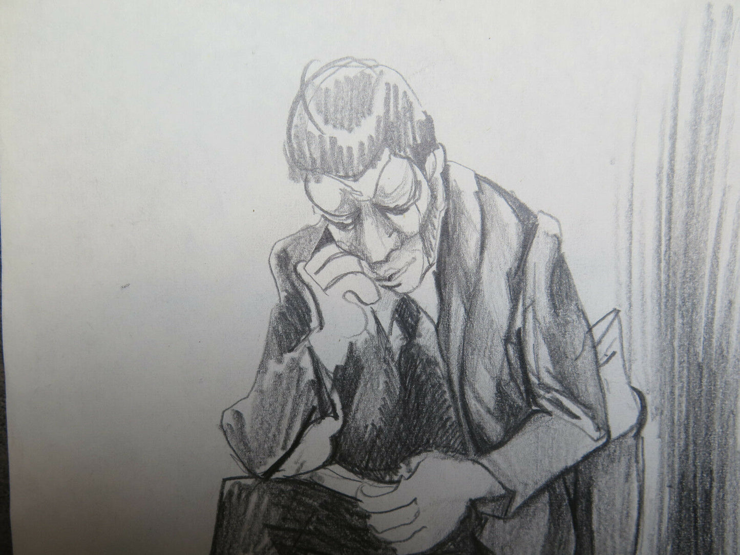 ANTIQUE PENCIL DRAWING ON PAPER STUDY SKETCH FOR A SITTING MAN 1950 P28