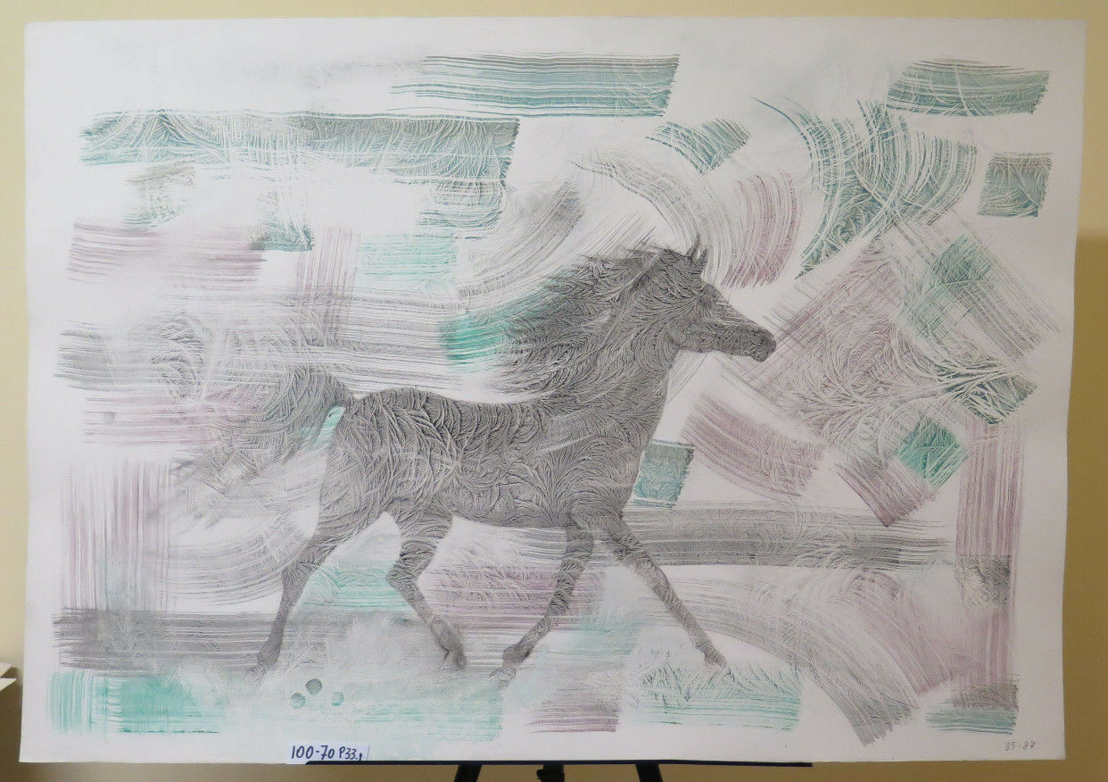 MODERN 80'S PAINTING WITH GALLOPING HORSE IN POP ART STYLE P33.1