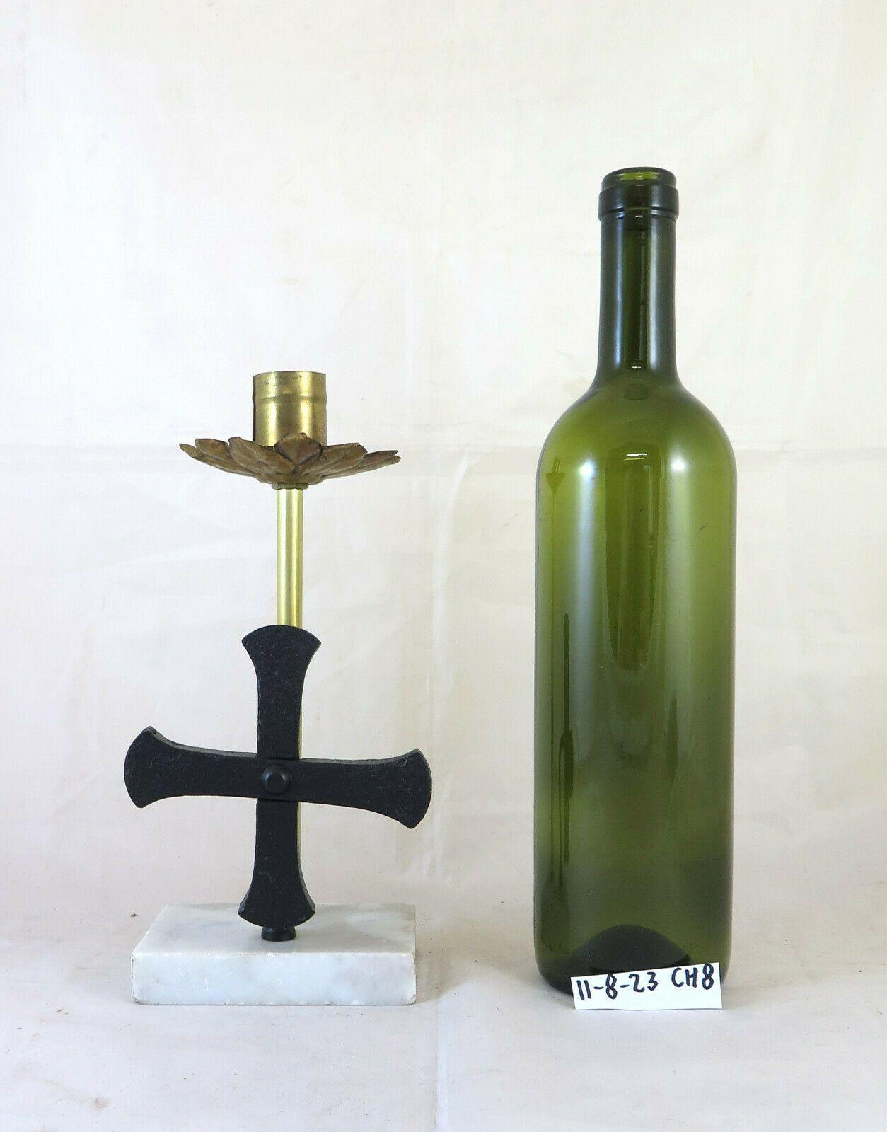 CANDELIERE CON CRICIFISSO VECCHIO PORTACENDELA CANDELABRO CROCE CRISTO CH8 - Belbello Antiques