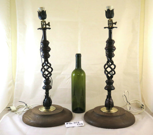 PAIR OF ABAT-JOUR VINTAGE HANDMADE TABLE DESK LAMPS QUALITY CH31 