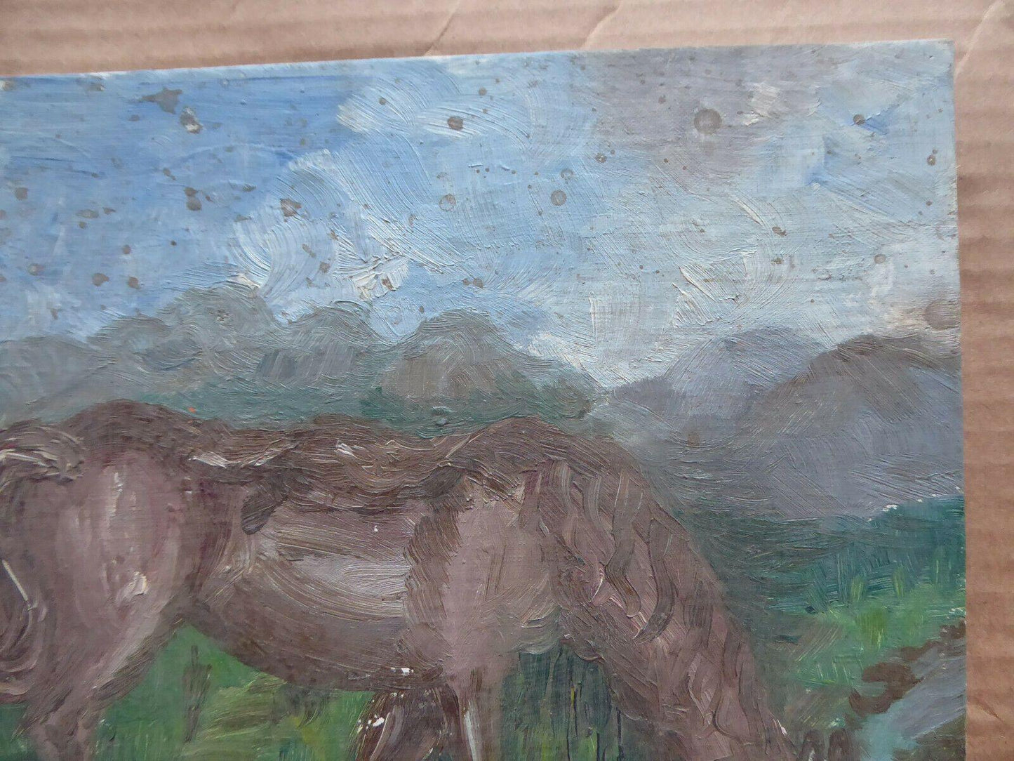 24x19cm QUADRO ANTICO PICCOLA MISURA CON CAVALLO SPAGNA PRIMA METÀ DEL 900 MD10 - Belbello Antiques