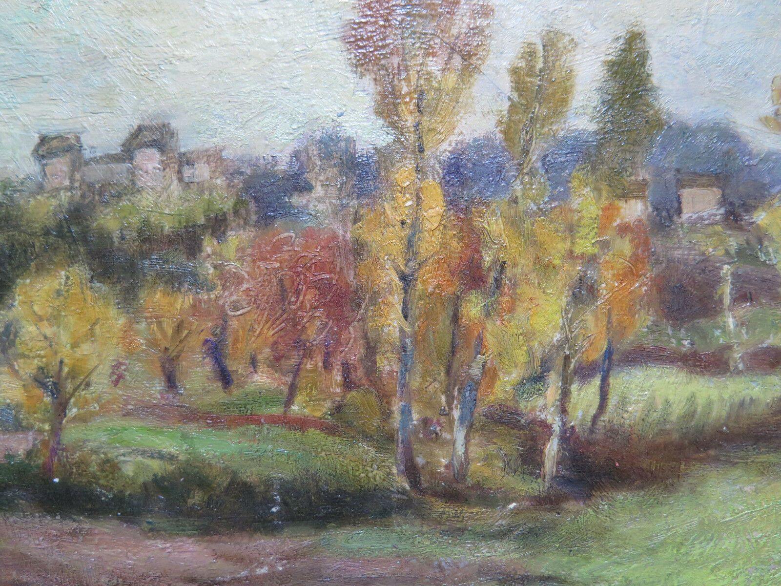 QUADRO ANTICO PAESAGGIO IN STILE IMPRESSIONISTA VEDUTA DI PAESE CAMPAGNA p3 - Belbello Antiques