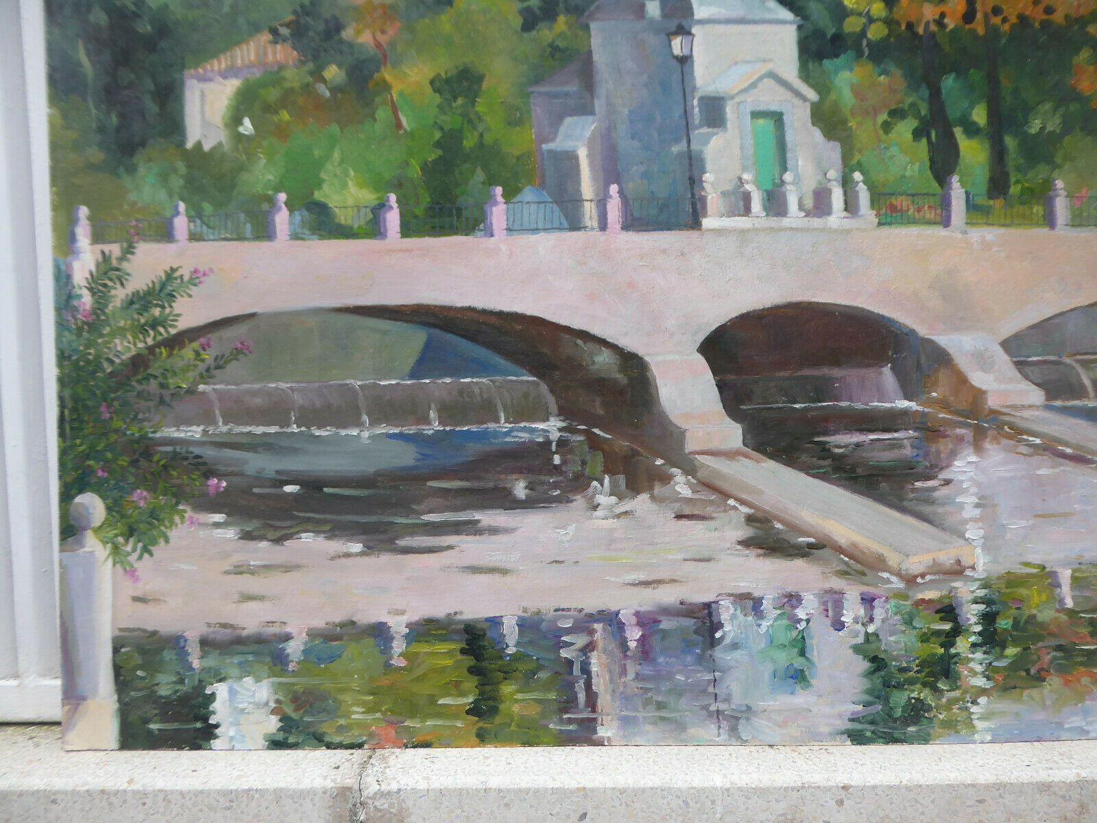 QUADRO AD OLIO VINTAGE VEDUTA DI MADRID PONTE MANZANARES VICENTE SEGURA MD11 - Belbello Antiques