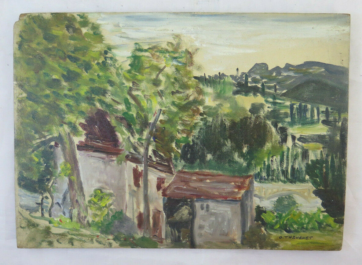 ANTIQUE FRENCH PAINTING SIGNED G. THEVENET OIL PAINTING LANDSCAPE FRANCE BM38 