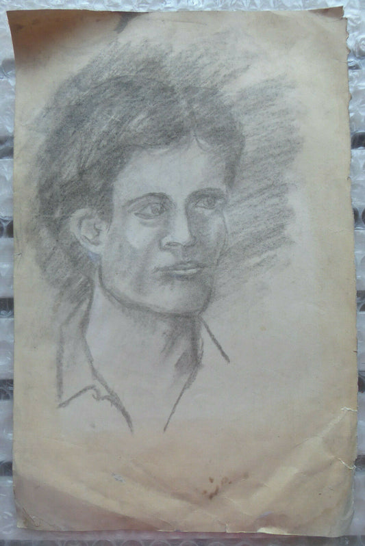 DISEGNO ANTICO RITRATTO MASCHILE STUDIO BOZZETTO INIZIO 900 MATITA CARTA MD10 - Belbello Antiques