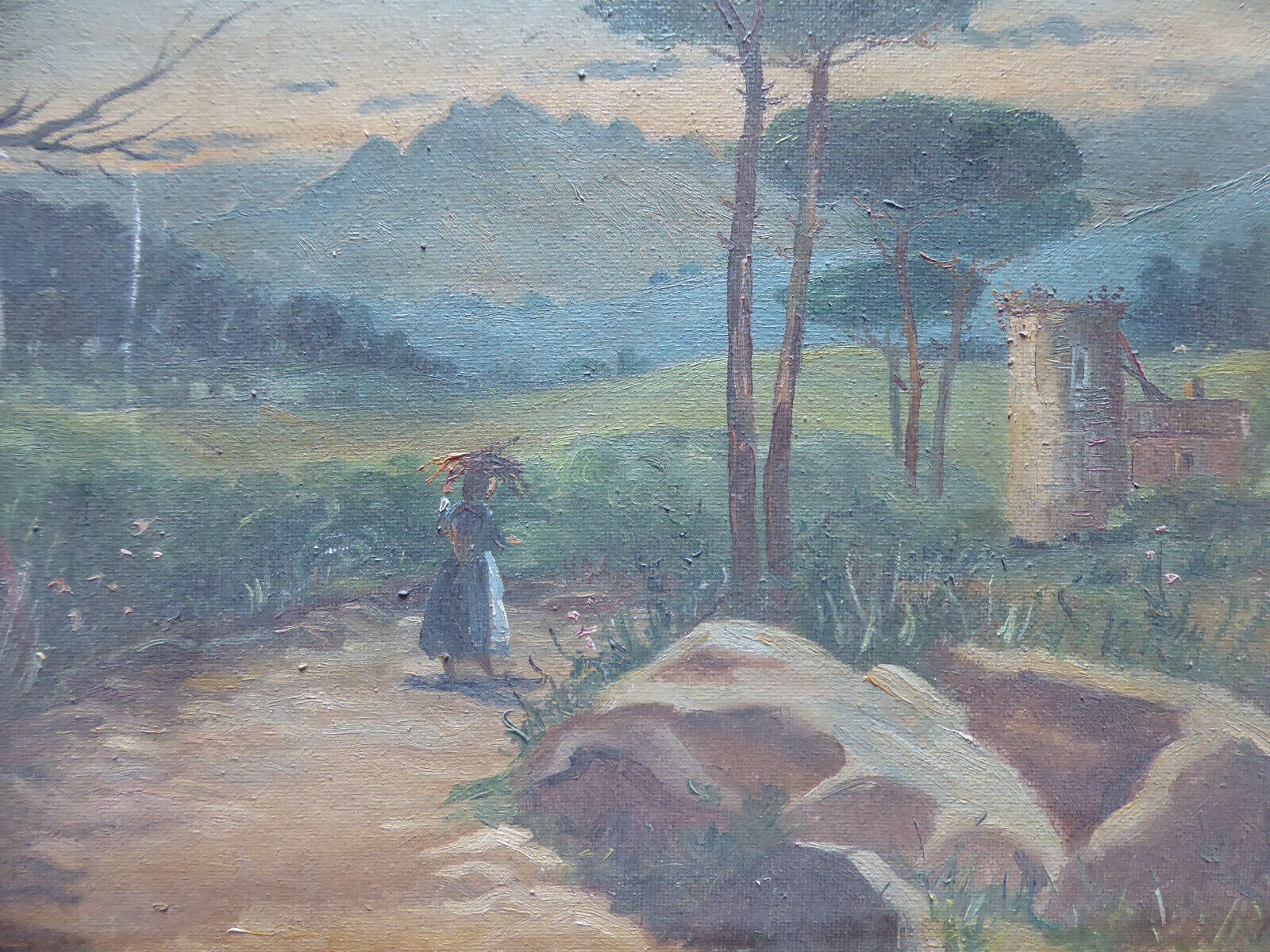 QUADRO ANTICO SPAGNOLO FIRMATO MARCIAL PAESAGGIO CAMPAGNA OLIO SU TELA MD7 - Belbello Antiques