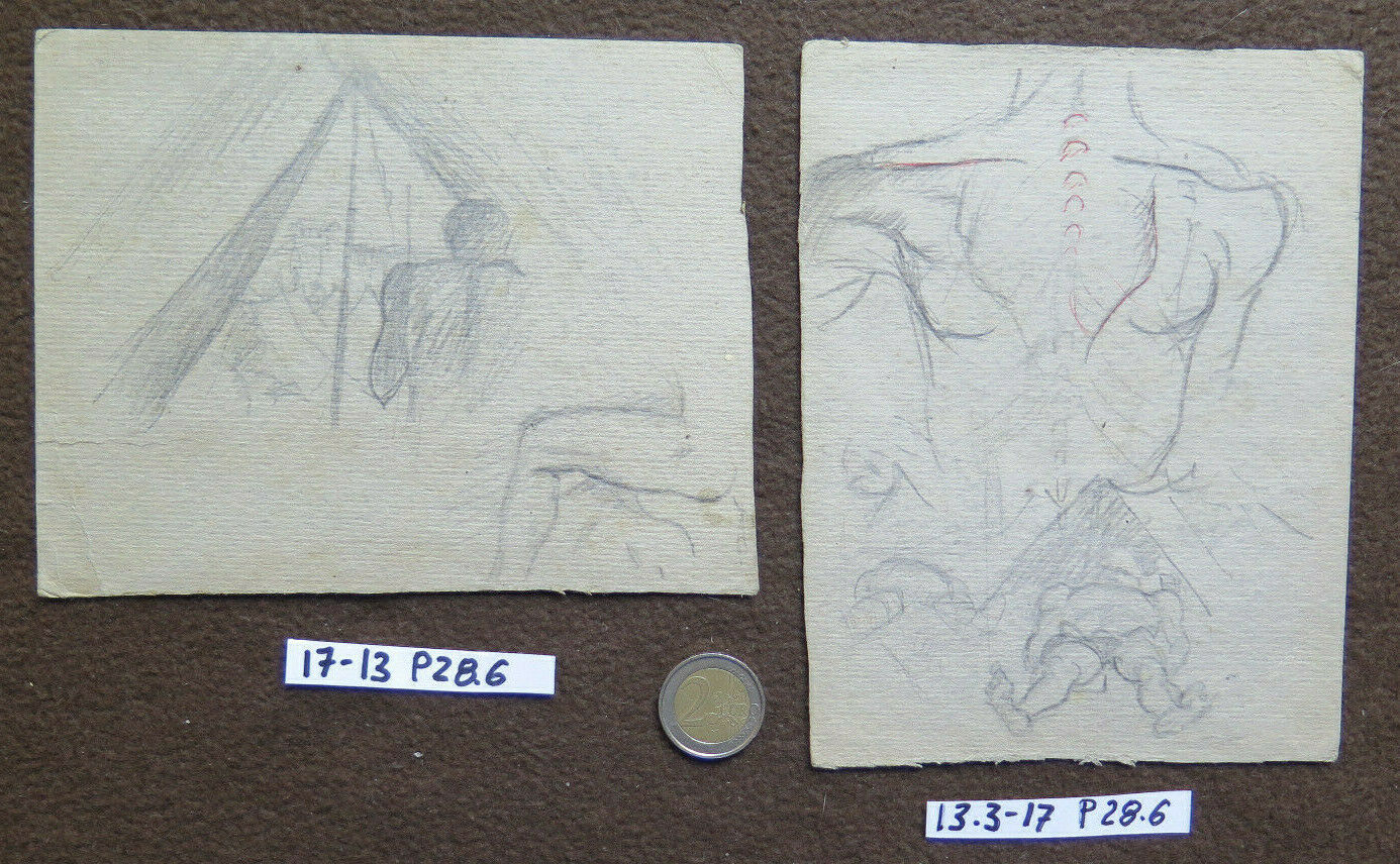 TWO OLD SKETCH DRAWINGS WITH STUDY FOR THE HUMAN BODY 1940s DRAWING P28.6