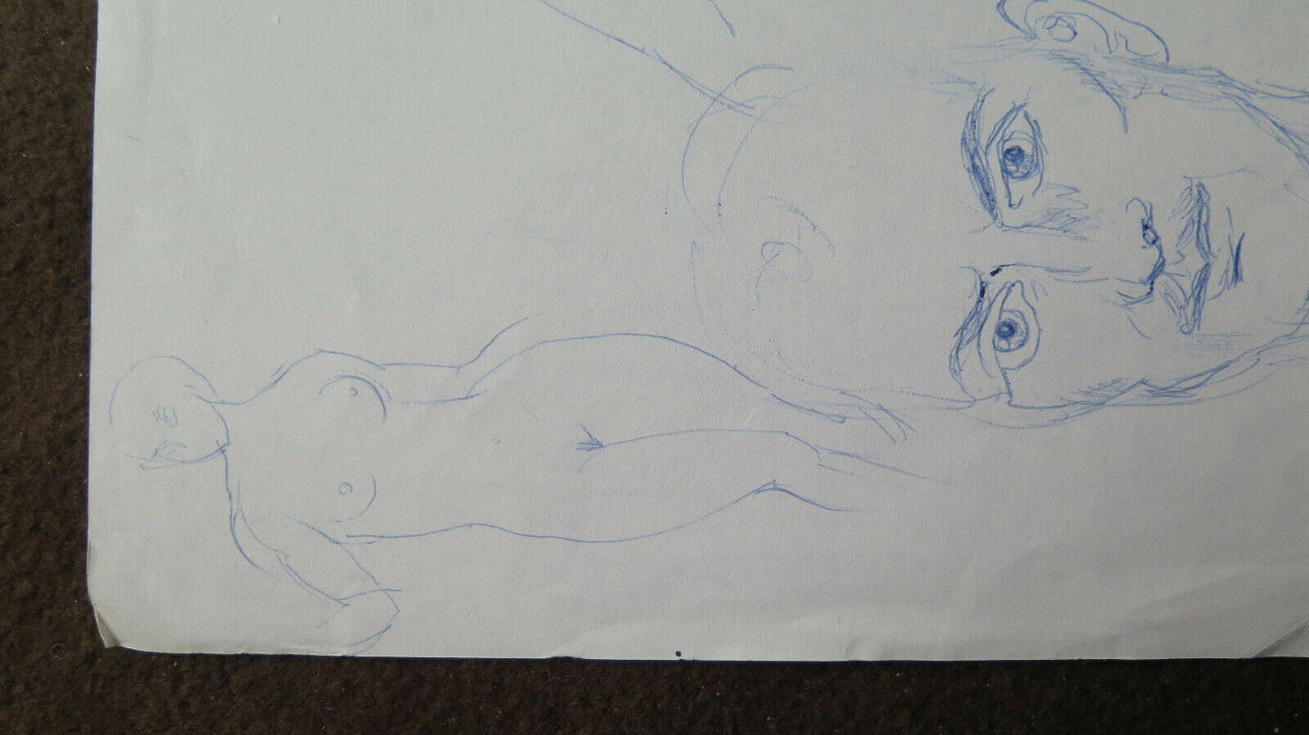 VECCHIO DISEGNO BOZZETTO CON STUDIO PER CORPO UMANO E VOLTI ANNI '60 P28.8