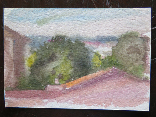 PAINTING WATERCOLOR SKETCH ON PAPER VIEW FROM THE ROOFS OF PIUMAZZO FRAMEWORK P14