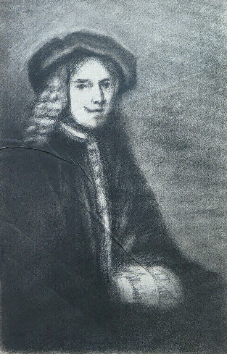 ANTIQUE CHARCOAL PORTRAIT OF MAN ON PAPER Pierre Duteurtre known as DUT BM53.1 