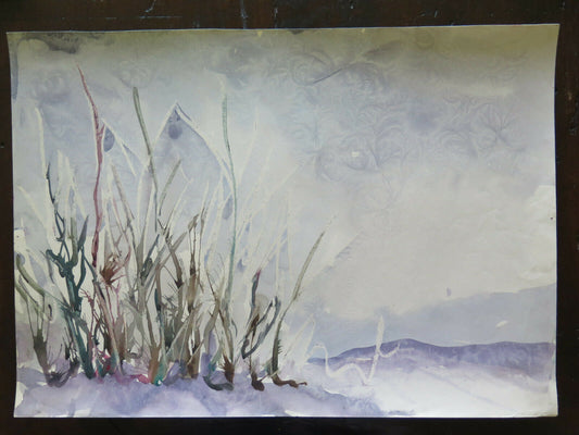 50x36 cm VINTAGE PAINTING WINTER LANDSCAPE PAINTED WITH THE FROST TECHNIQUE P14