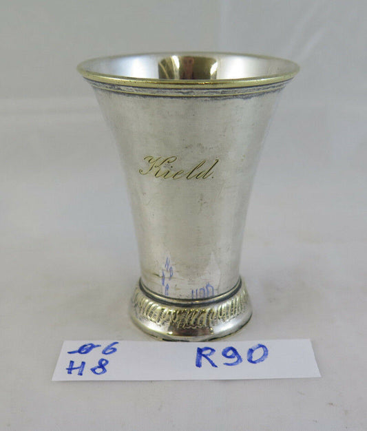 ANTIQUE SILVERPLATE GLASS WITH ENGRAVED NAME VINTAGE GLASS KIELD NAME R90