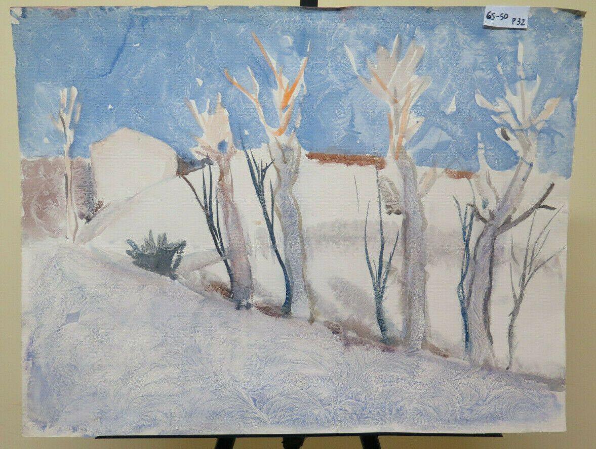 QUADRO VINTAGE A TECNICA MISTA SPERIMENTALE PAESAGGIO GLACIALE INVERNO NEVE  P32 - Belbello Antiques