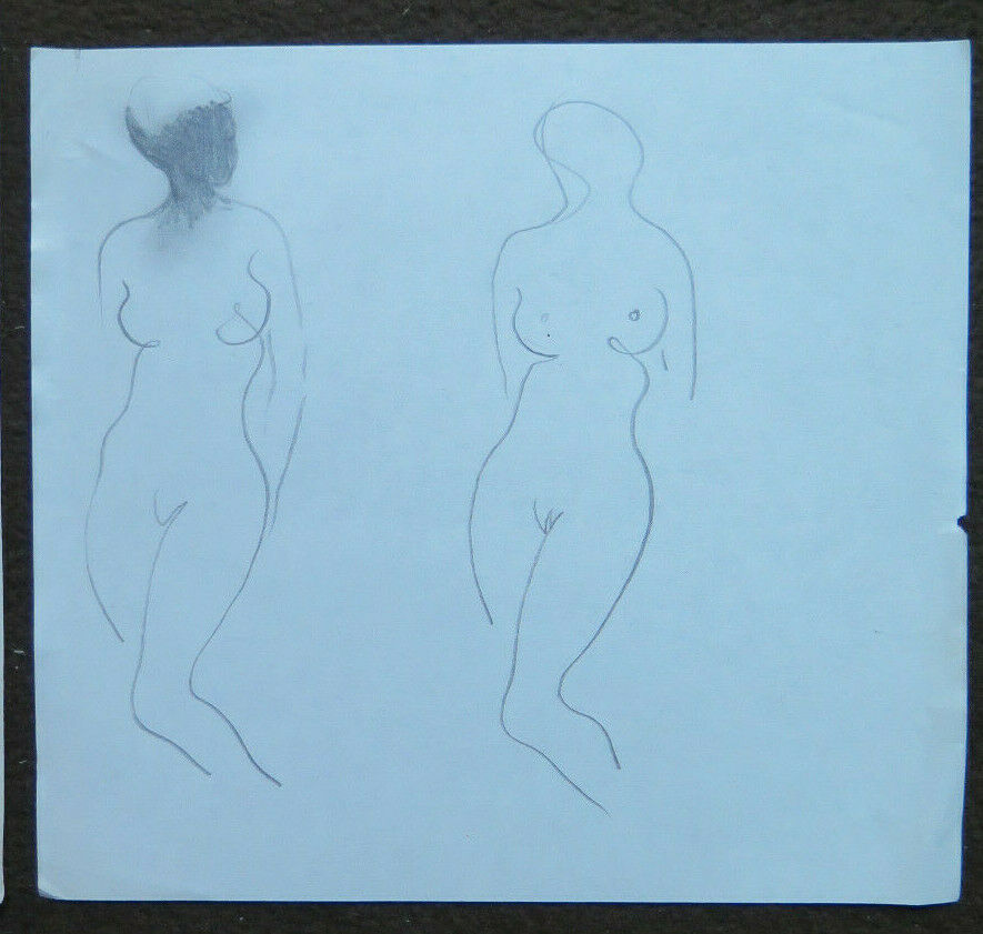 TWO OLD DRAWINGS SKETCHES STUDY NUDE FEMALE PORTRAIT PENCIL ON PAPER P28.6