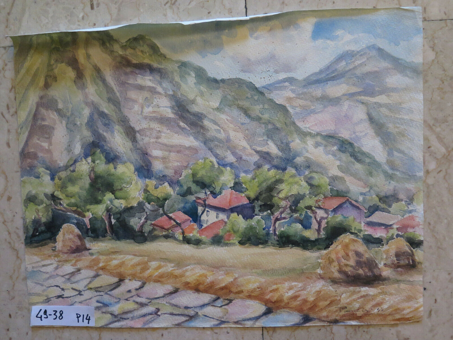 PAESAGGIO CAMPAGNA EMILIA ROMAGNA VECCHIO DIPINTO PITTORE LOCALE 49x38 cm P14