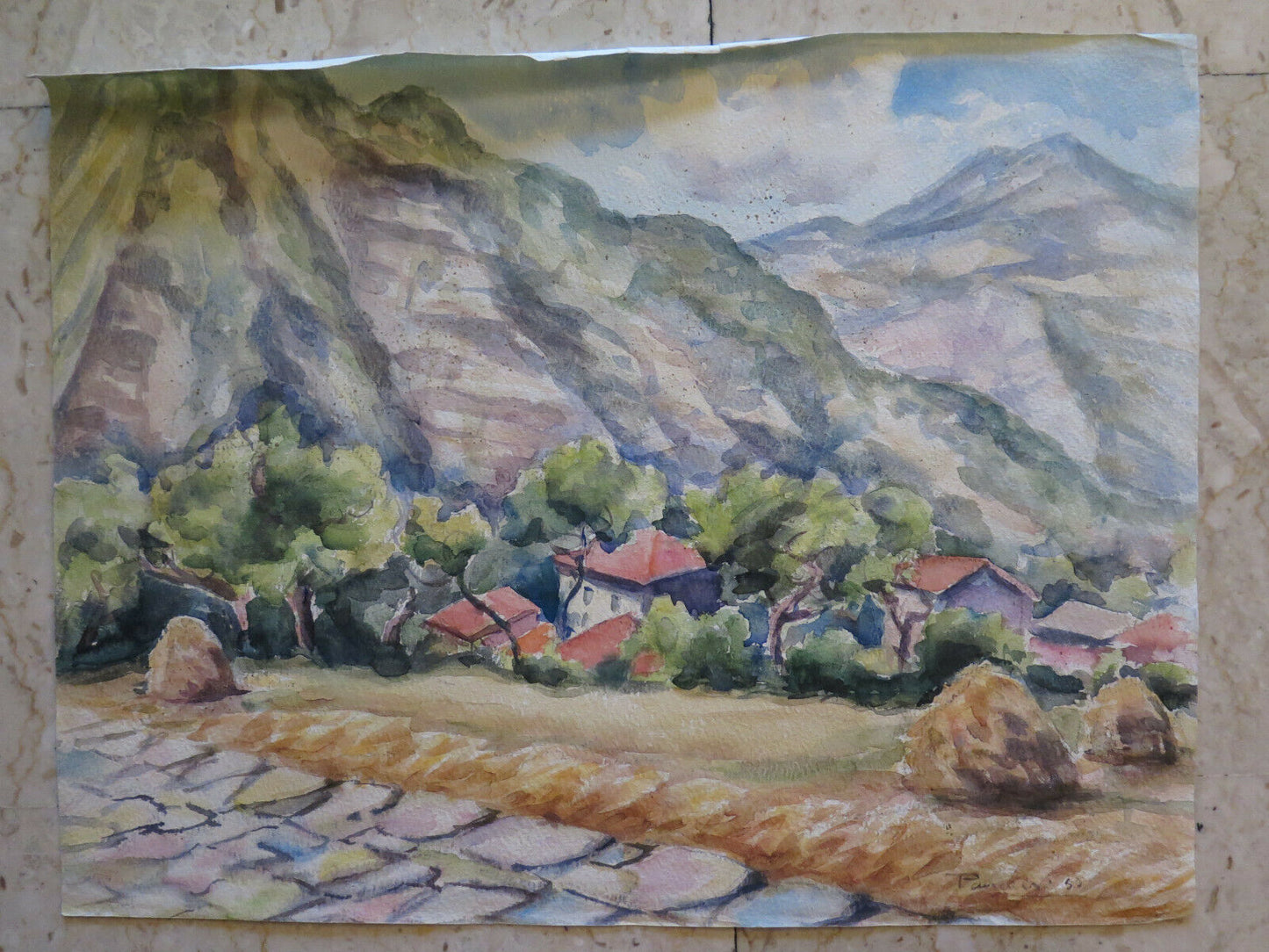 COUNTRYSIDE LANDSCAPE EMILIA ROMAGNA OLD PAINTING BY LOCAL PAINTER 49x38 cm P14