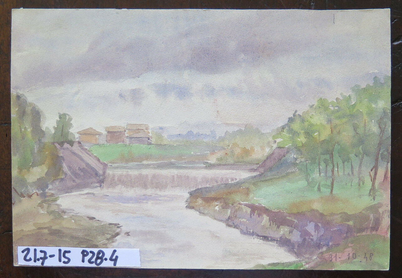 ANCIENT PAINTING COUNTRY LANDSCAPE ROIGINAL SKETCH MAESTRO PANCALDI P28.4