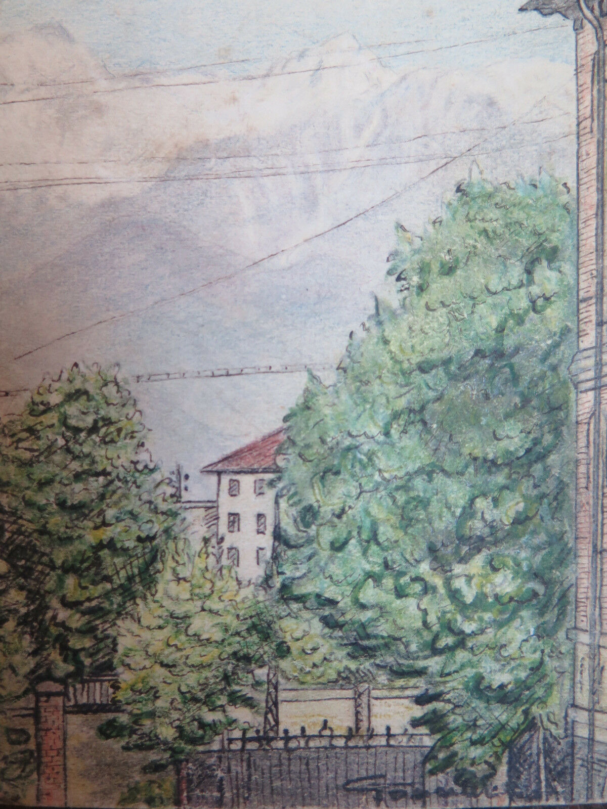 TURIN FROM MY WINDOW DRAWING ON POSTCARD FRANCHIGIA REPUBLICAN FORCES P28