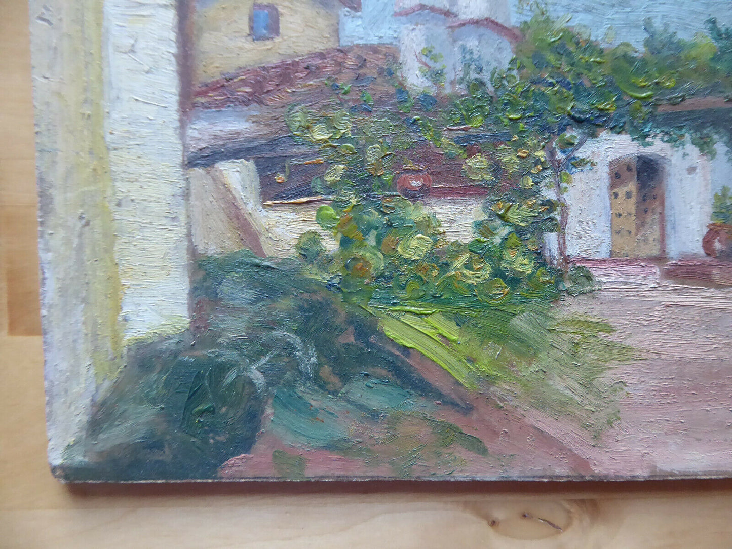 OLD PAINTING SIGNED OIL PAINTING VIEW OF La Parra SPAIN Badajoz MD1 