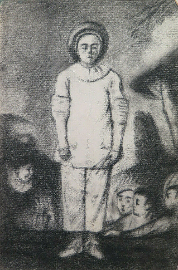 GRANDE DISEGNO ANTICO ISPIRATO WATTEAU PIERROT Pierre Duteurtre DUT BM53.1 H